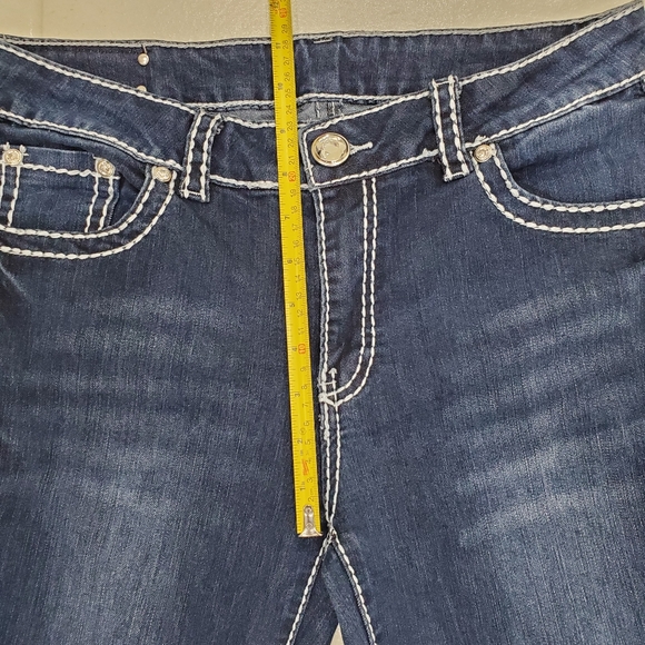 Denim Couture jeans junior size 13 Dark wash Faded White stitching Glam pockets - Picture 3 of 13